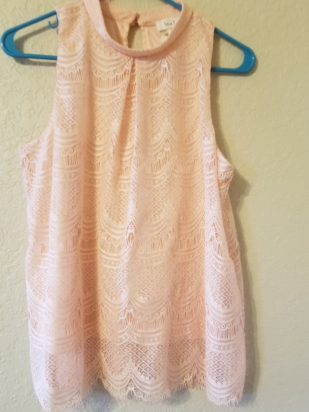 Pink‎ lace tank top mock neck blouse